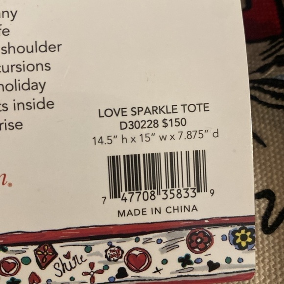NWT Brighton Love Sparkle Tote Canvas Bag Tom Clancy Design Hearts Cat a… - Picture 14 of 14